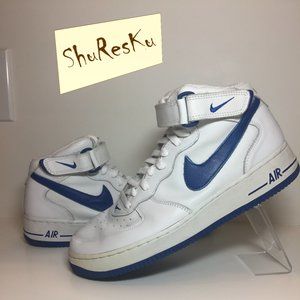 Nike Air Force 1 Men's Premium Mid "White/Sport-Royal" - Size: 10.5 - 306352-141
